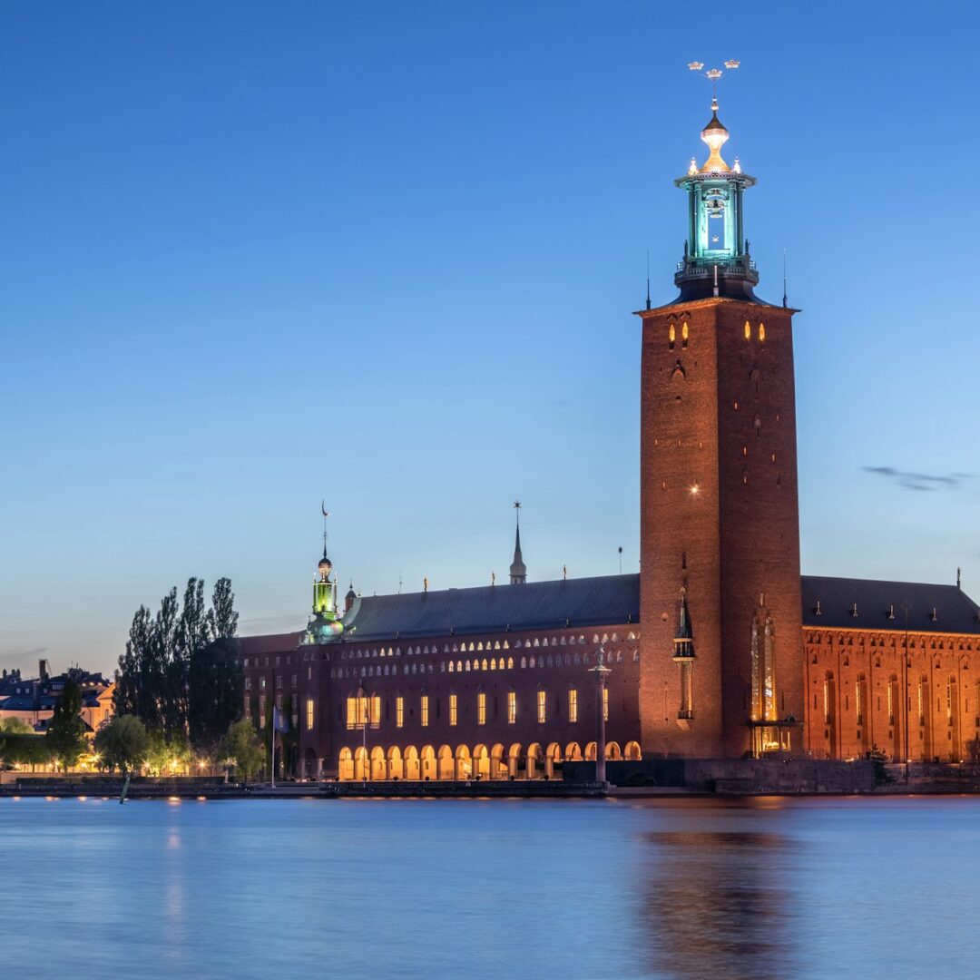 City Hall of Stockholm at dusk, Sweden